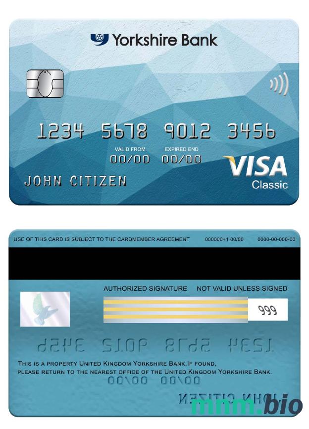 United Kingdom Yorkshire Bank visa klasyczny karta przykład w formacie PSD